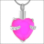 Roze Hart Hanger Met Twee Diamanten, Stalen Ashanger Hart Grote Steen.