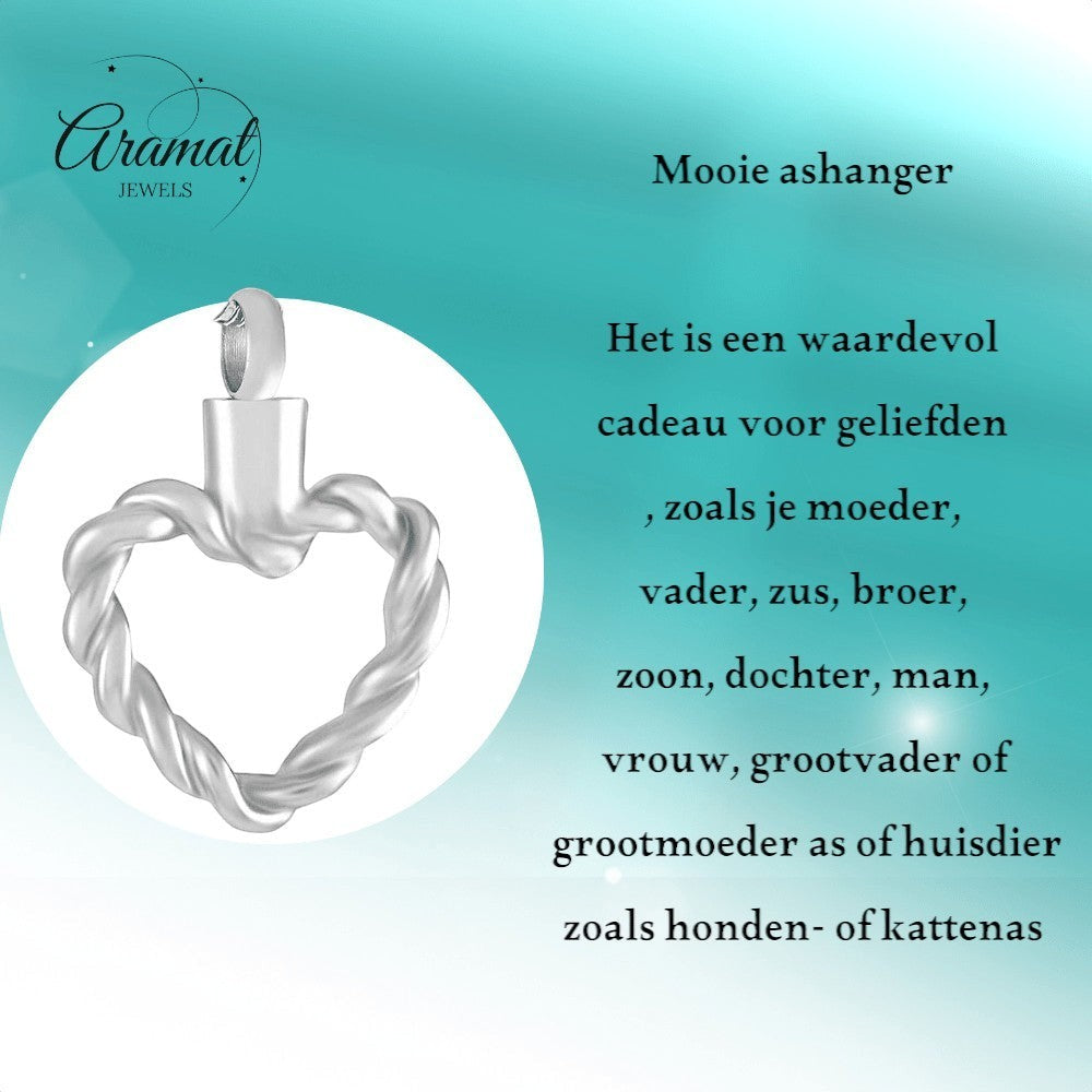 Gedraaide hart ashanger – open stalen gedenksieraad - Aramat Jewels - Gedenkhangers - cadeautip