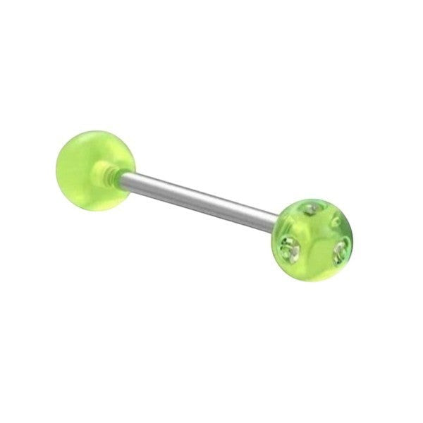 Een paar groene chirurgische piercings met heldere kristallen