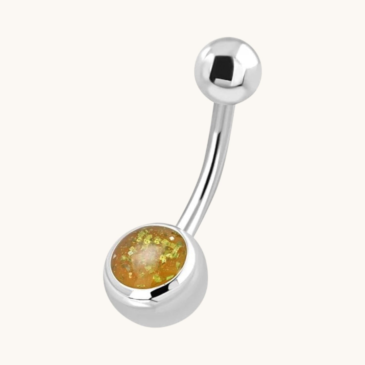 Yellow Glitter Stone Steel Navel Piercing