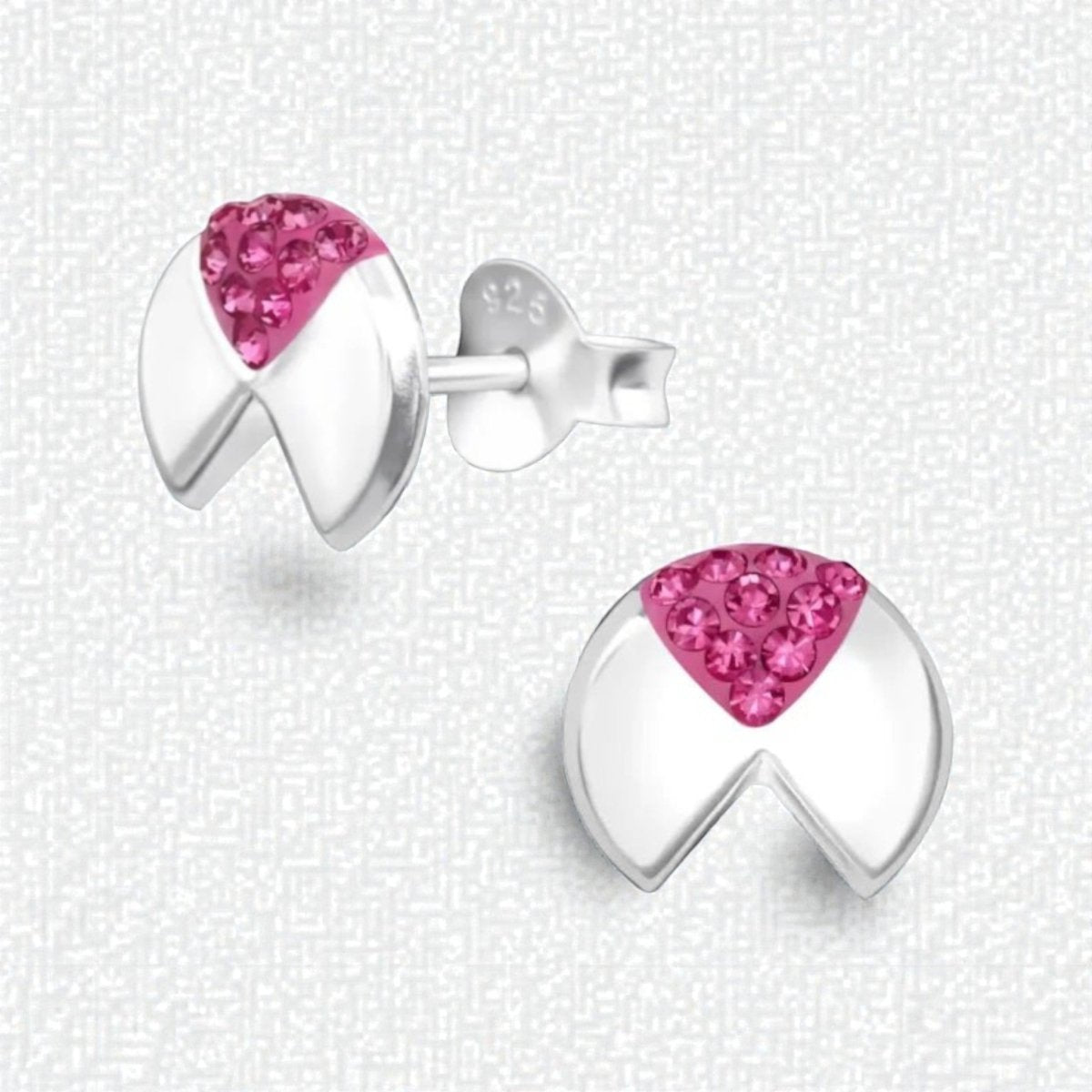 Geometrische Zilveren Oorbellen - met roze kristal - Aramat Jewels - Oorbellen - cadeautip