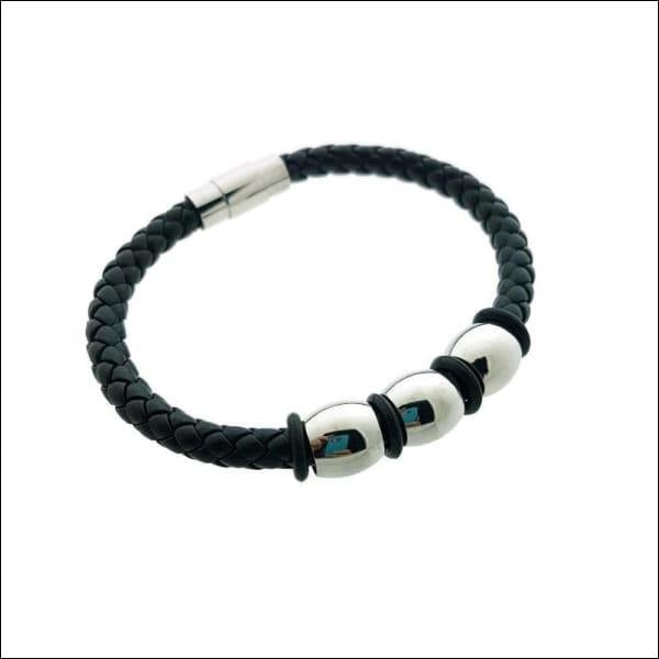 Zwart Leren Armband Met Stalen Sluiting - Gevlochten Design