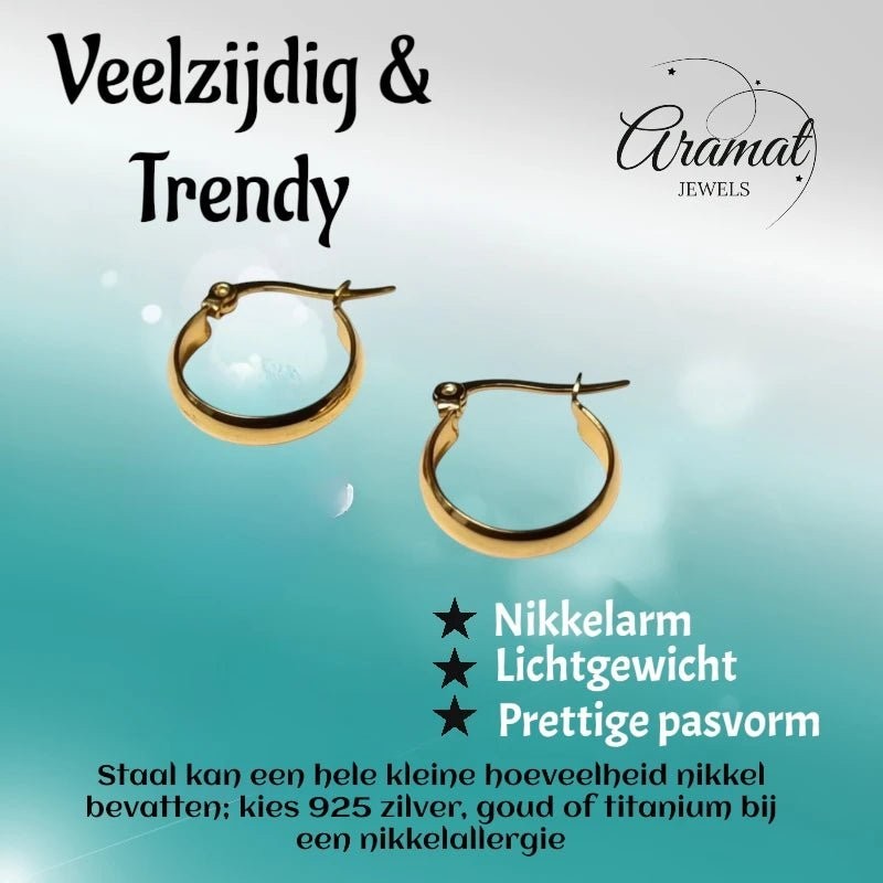 Gladde Hoops RVS – Goudkleurige Oorbellen (16, 20 en 25 mm) - Aramat Jewels - Oorringen - cadeautip