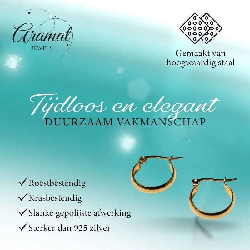 Gladde Hoops RVS – Goudkleurige Oorbellen (16, 20 en 25 mm) - Aramat Jewels - Oorringen - cadeautip