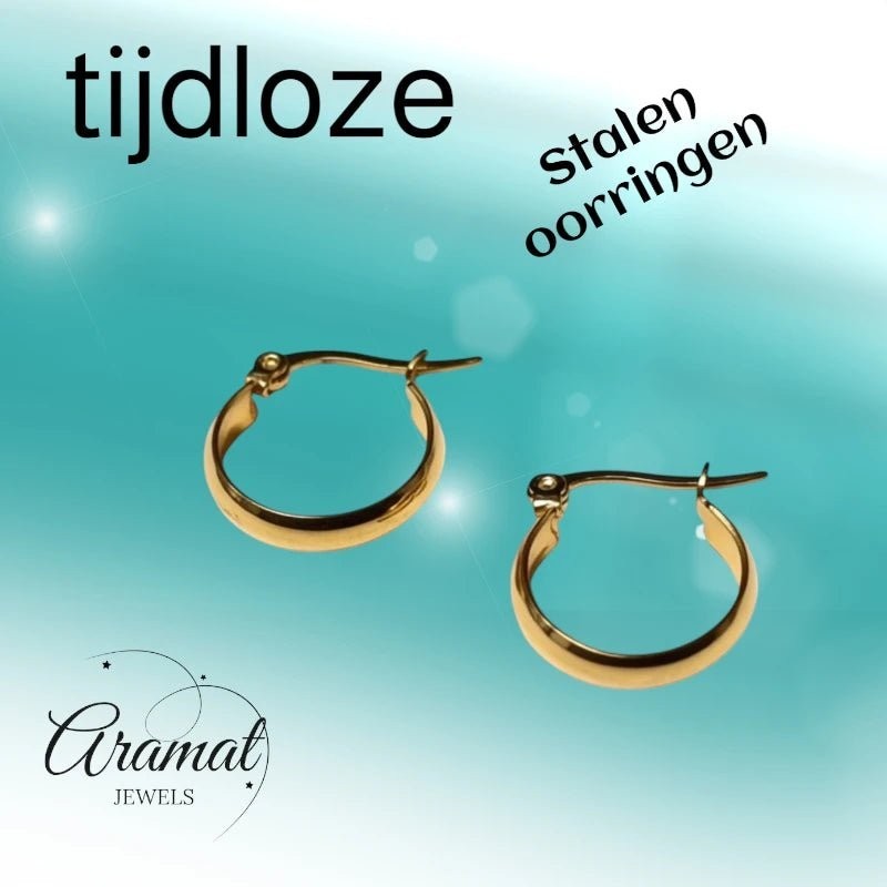 Gladde Hoops RVS – Goudkleurige Oorbellen (16, 20 en 25 mm) - Aramat Jewels - Oorringen - cadeautip