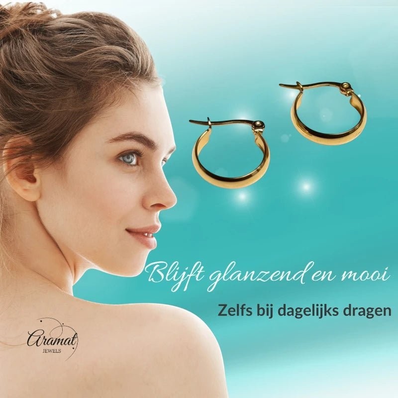 Gladde Hoops RVS – Goudkleurige Oorbellen (16, 20 en 25 mm) - Aramat Jewels - Oorringen - cadeautip