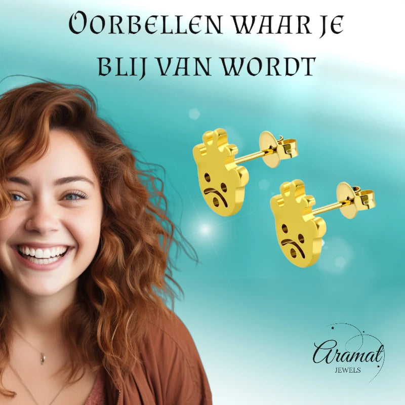 RVS Goudkleurige Smiley Oorbellen