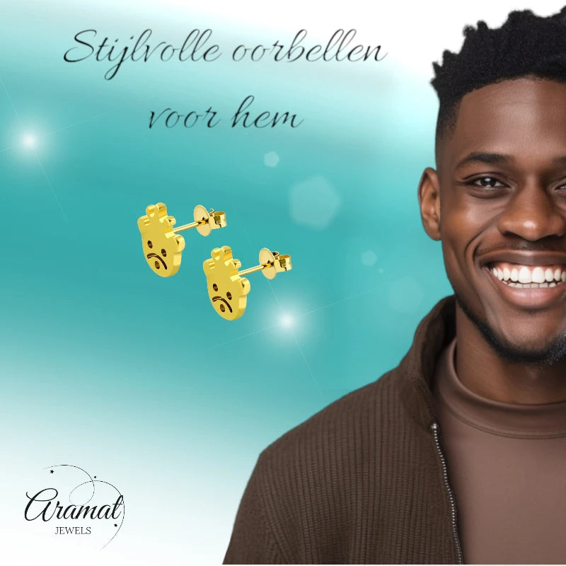 RVS Goudkleurige Smiley Oorbellen