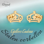 Gouden Stalen Kroontje Oorbellen | Cadeau Idee