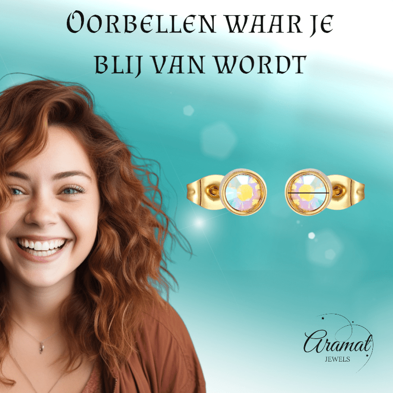 Goudkleurige AB kristallen oorbellen – 7 mm - oor4200 - Oorbellen kopen# - 7mm - AB - AB Transparant