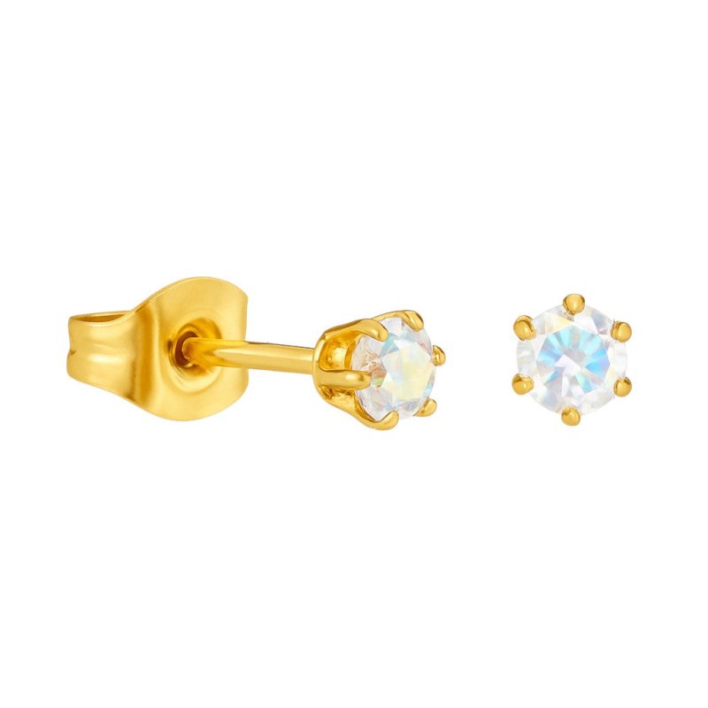 Goudkleurige AB zirkonia oorbellen – 3 mm - oor4381 - Oorbellen kopen# - 3mm - AB - AB Transparant