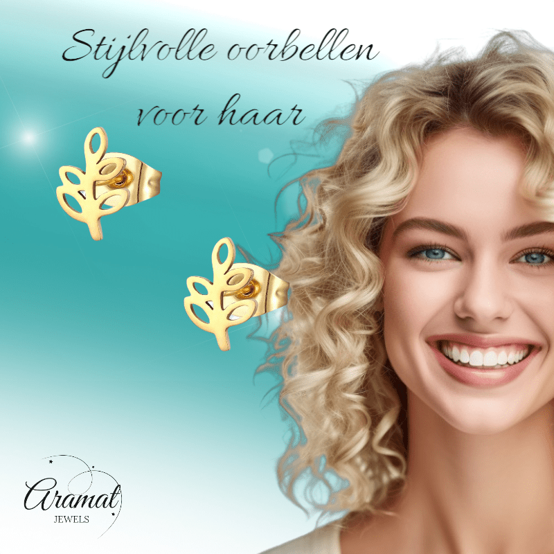 Goudkleurige blad oorbellen 10×7 mm - oor4150 - Oorbellen kopen# - 10mm - alles - blad