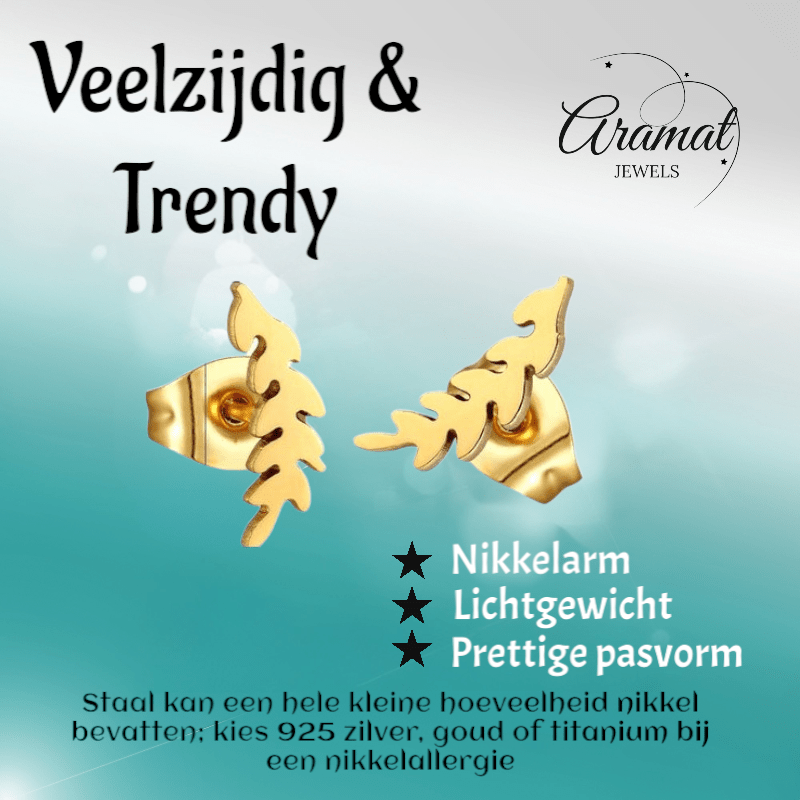 Goudkleurige blad oorstuds 12×4 mm - oor502 - Oorbellen kopen# - 12mm - alles - blad