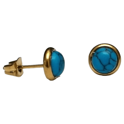 Goudkleurige Boho Oorbellen Blauw Marmer 8mm - oor3235 - Oorbellen kopen# - 8mm - alles - blauw