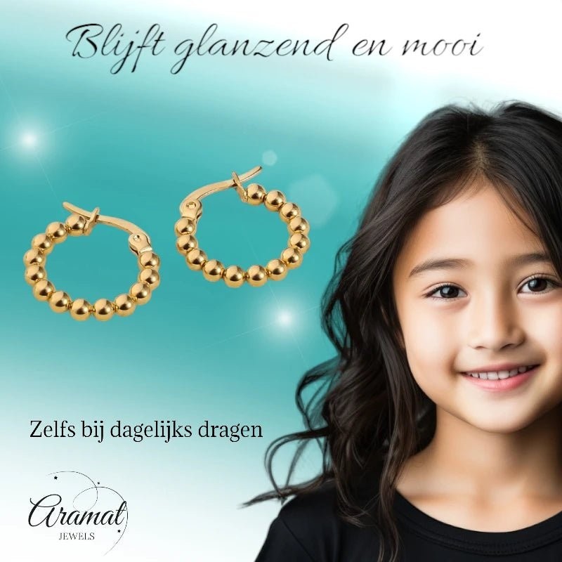 Goudkleurige Bolletjes Oorringen - Schakel Design 18mm - oor6284 - 514400 - Oorringen kopen# - 18mm - alles - bolletjes