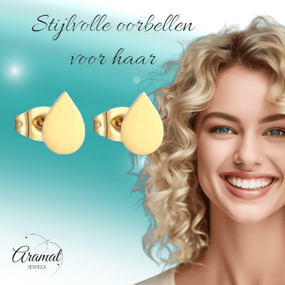 Goudkleurige druppel oorbellen – 9x6 mm - oor1100 - xe55287 - Oorbellen kopen# - 9mm - alles - cadeau