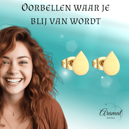 Goudkleurige druppel oorbellen – 9x6 mm - oor1100 - xe55287 - Oorbellen kopen# - 9mm - alles - cadeau