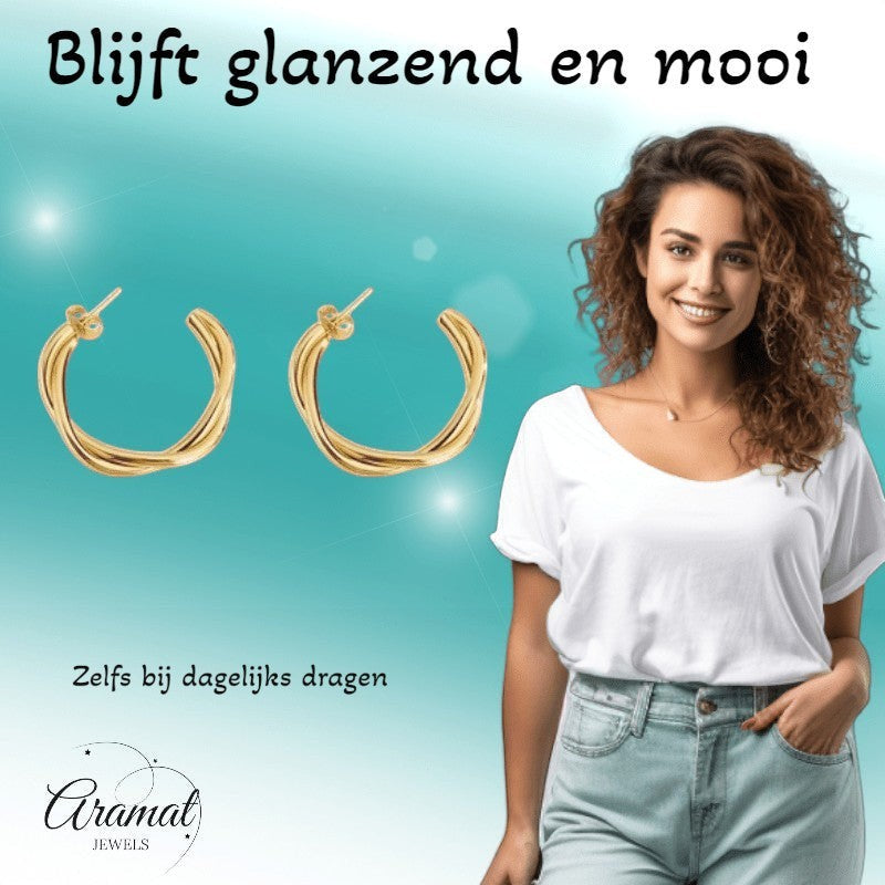 Goudkleurige Gedraaide Halve Oorringen 30x4mm RVS - Aramat Jewels - RVS Sieraden - Oorbellen - cadeautip