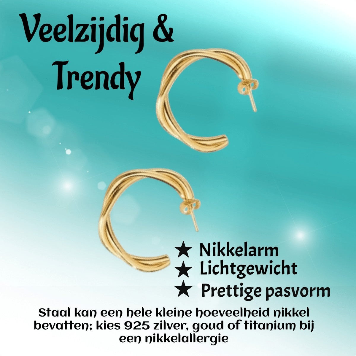 Goudkleurige Gedraaide Halve Oorringen 30x4mm RVS - Aramat Jewels - RVS Sieraden - Oorbellen - cadeautip