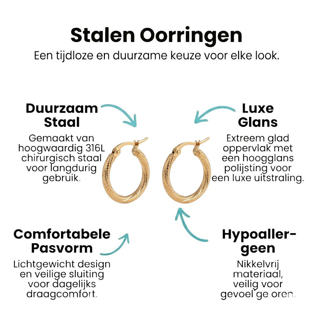 Goudkleurige Gedraaide RVS Hoepeloorbellen - Gediamanteerd - 20 mm - Aramat Jewels - Oorringen - cadeautip