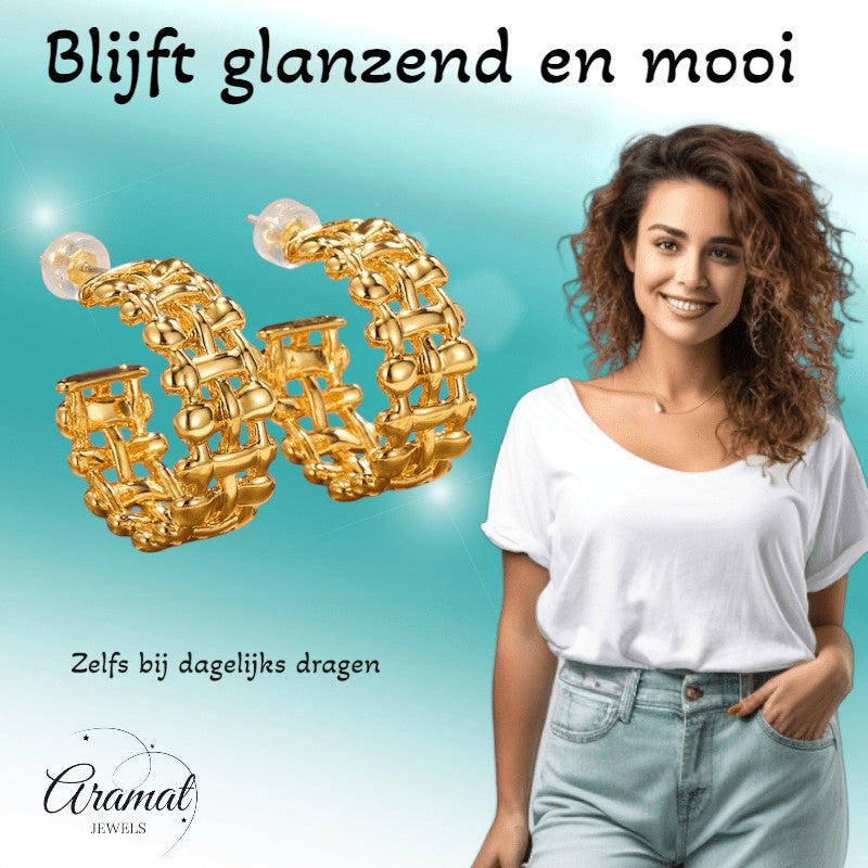 Goudkleurige Gevlochten Halve Oorringen 25x10mm - Aramat Jewels - RVS Sieraden - Oorbellen - cadeautip