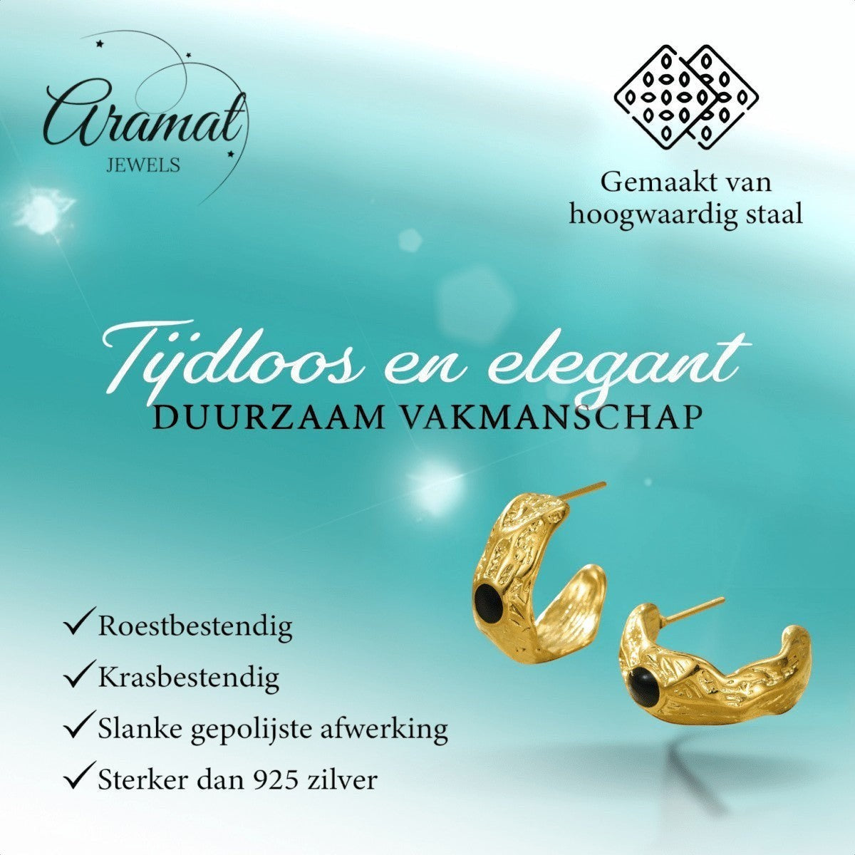 Goudkleurige Halve Oorringen Emaille Cirkel 25x10mm - Aramat Jewels - RVS Sieraden - Oorbellen - cadeautip