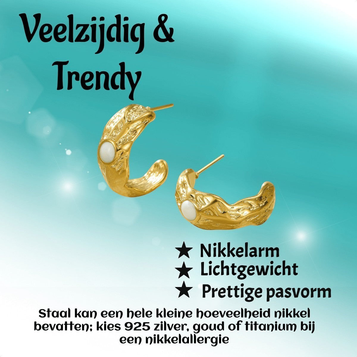 Goudkleurige Halve Oorringen Emaille Cirkel 25x10mm - Aramat Jewels - RVS Sieraden - Oorbellen - cadeautip