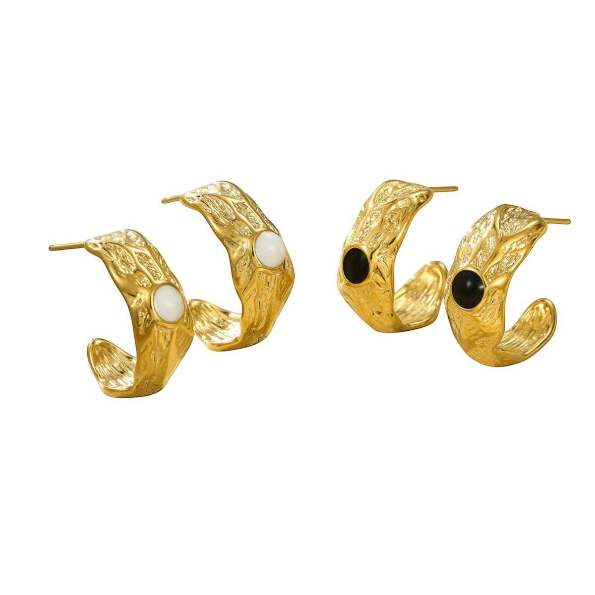 Goudkleurige Halve Oorringen Emaille Cirkel 25x10mm - Aramat Jewels - RVS Sieraden - Oorbellen - cadeautip