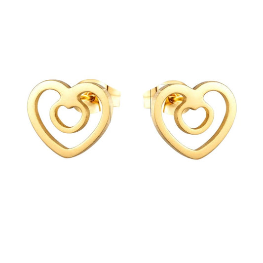 Goudkleurige Hartjes Oorbellen - RVS - 9mm - oor4890 - SSE687 - Oorbellen kopen# - 8mm - alles