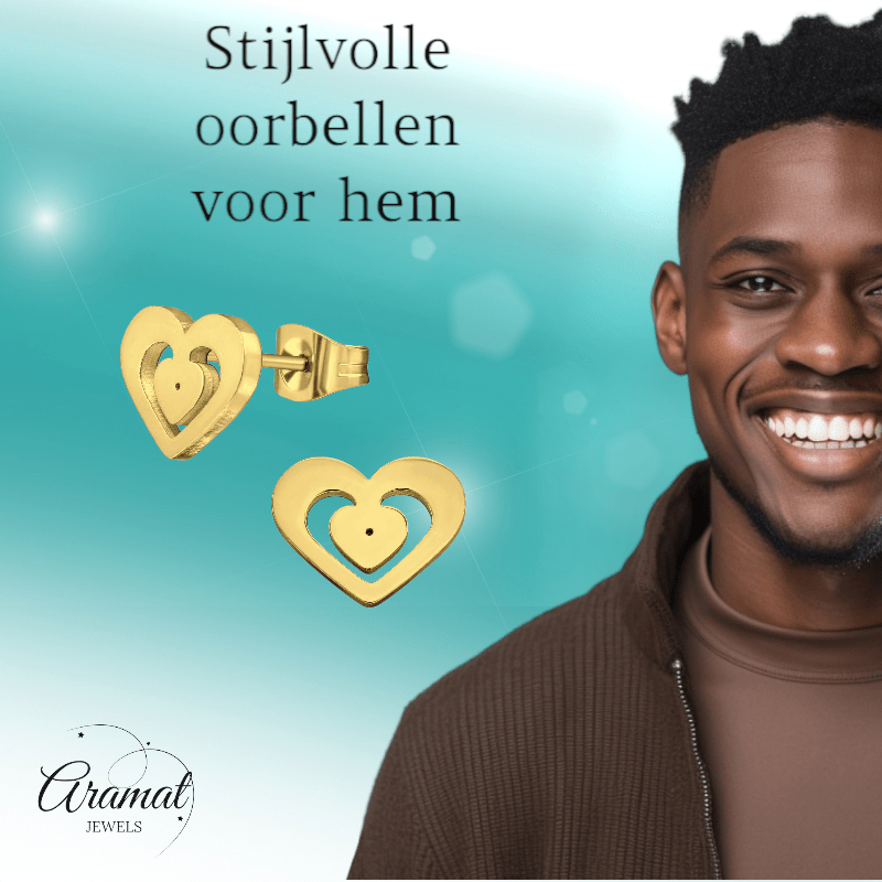 Goudkleurige hartjes oorstekers – 11x9mm RVS - Aramat Jewels - Oorbellen - cadeautip
