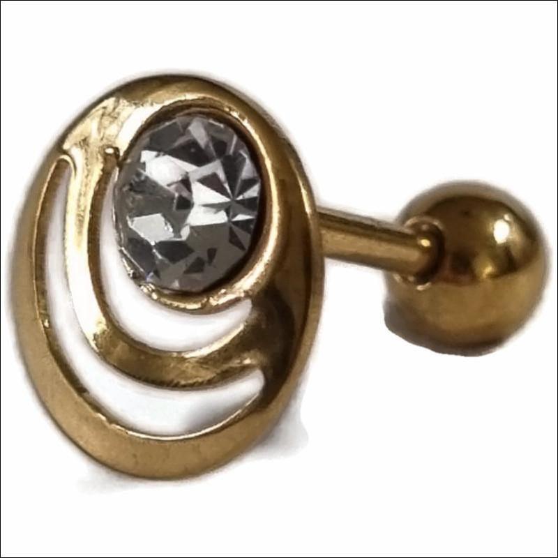 Gold And Black Diamond Earrings In Goudkleurige Helixpiercing Met Steentje.