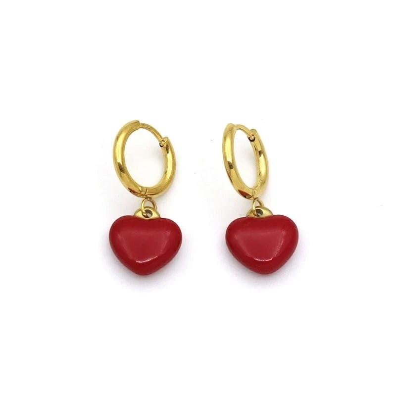 Goudkleurige Huggie Oorringen met Rood Hartje - oor6397 - 807432 - Oorringen kopen# - 14mm - alles - cadeau