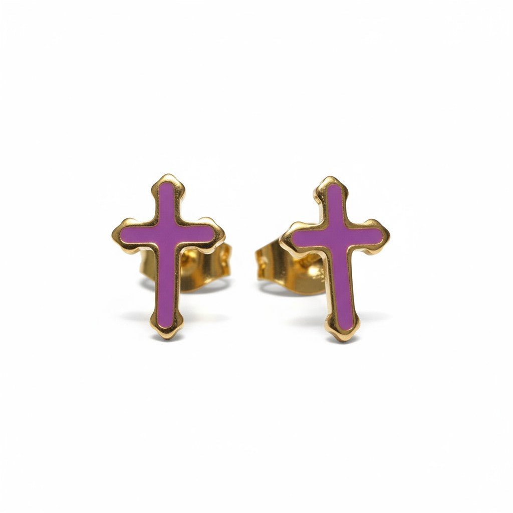 Goudkleurige Kruisjes Oorbellen Met Emaille Afwerking - Aramat Jewels - Oorbellen - cadeautip