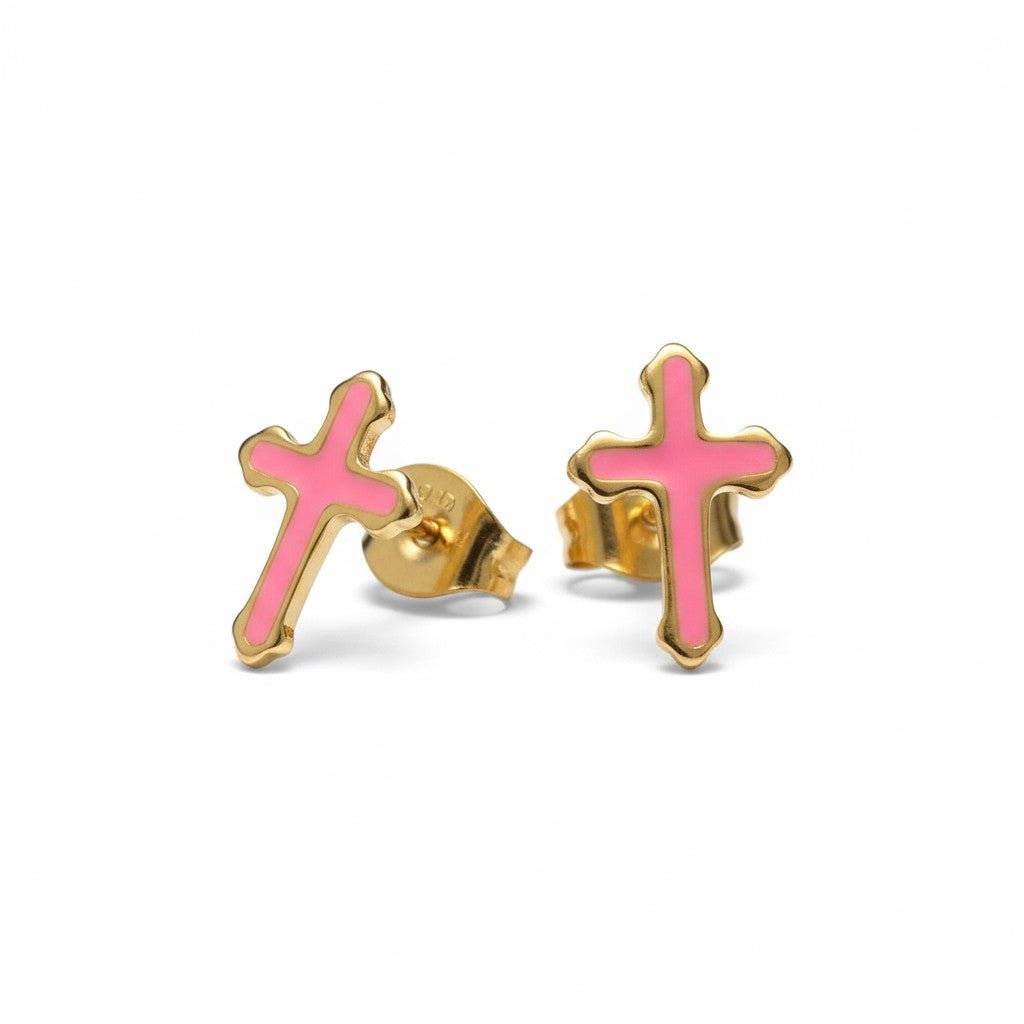 Goudkleurige Kruisjes Oorbellen Met Emaille Afwerking - Aramat Jewels - Oorbellen - cadeautip