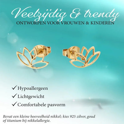Gouden lotusbloem oorbellen.