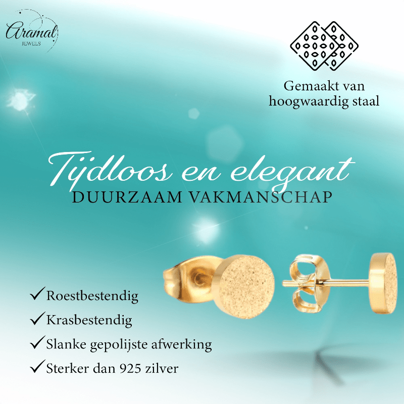 Goudkleurige matte oorstekers 8 mm - Aramat Jewels - Oorbellen - cadeautip