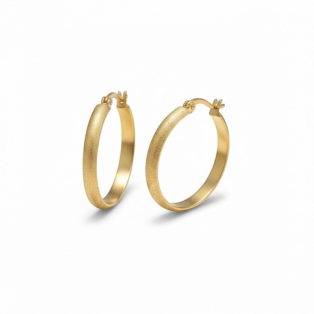 Goudkleurige Matte RVS Oorringen Sandblasted - 30 mm - Aramat Jewels - Oorringen - cadeautip