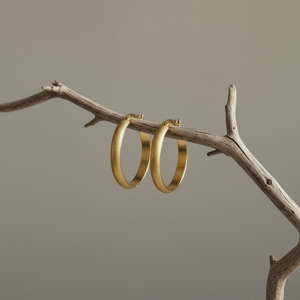 Goudkleurige Matte RVS Oorringen Sandblasted - 30 mm - Aramat Jewels - Oorringen - cadeautip