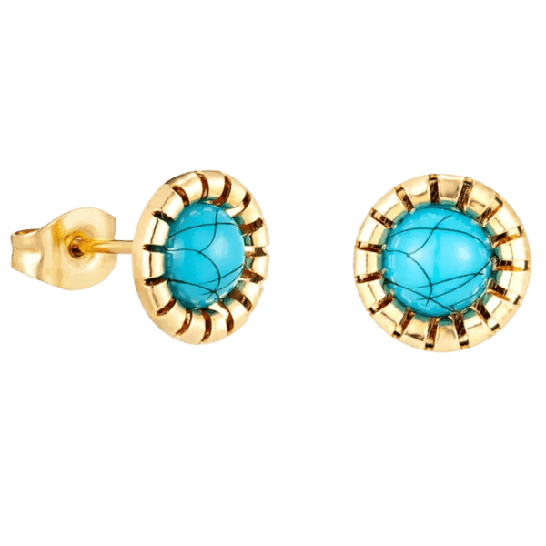 Goudkleurige Oorbellen Met Blauwe Gemarmerde Steen