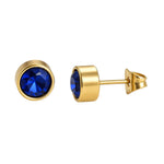 Goudkleurige oorbellen met donkerblauwe zirkonia – 7 mm - oor2067 - XE58221 - Oorbellen kopen# - 7mm - alles - blauw
