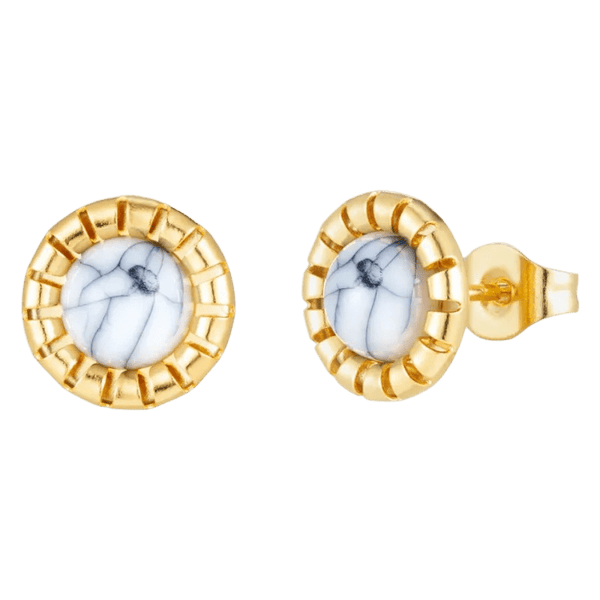 Goudkleurige Oorbellen Met Witte Gemarmerde Steen