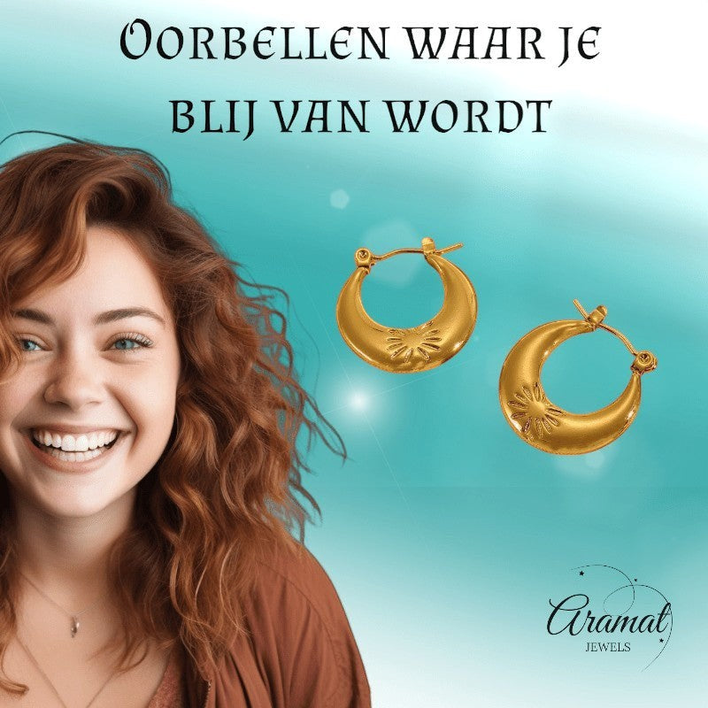 Goudkleurige oorringen met bloem 22x21mm - oor6371 - 789978 - Oorringen kopen# - 22mm - alles - bloem