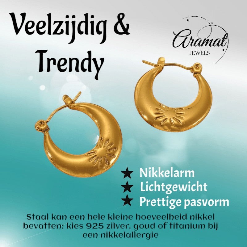 Goudkleurige oorringen met bloem 22x21mm - oor6371 - 789978 - Oorringen kopen# - 22mm - alles - bloem