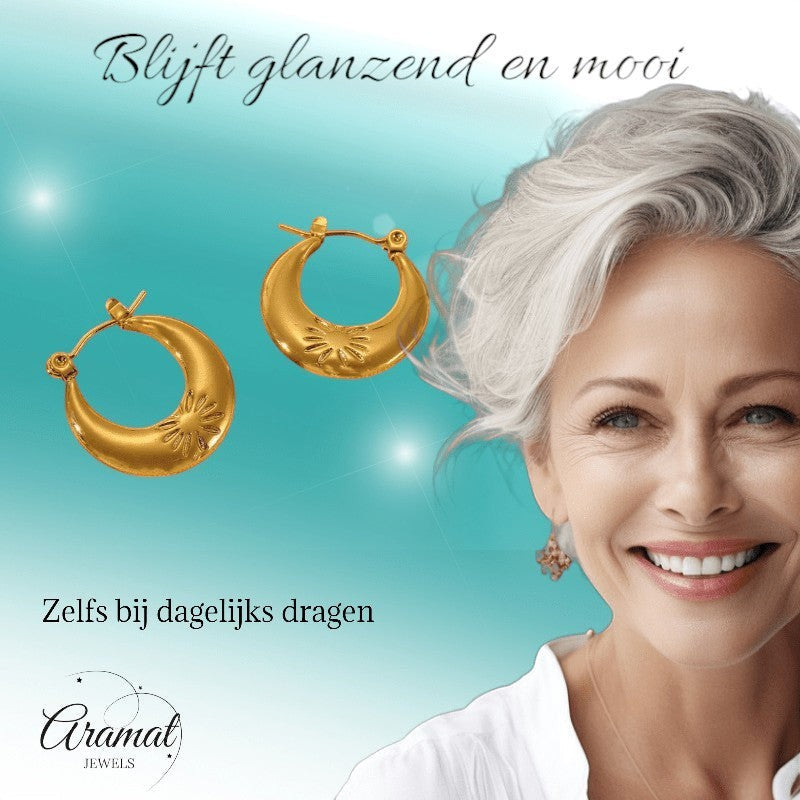 Goudkleurige oorringen met bloem 22x21mm - oor6371 - 789978 - Oorringen kopen# - 22mm - alles - bloem
