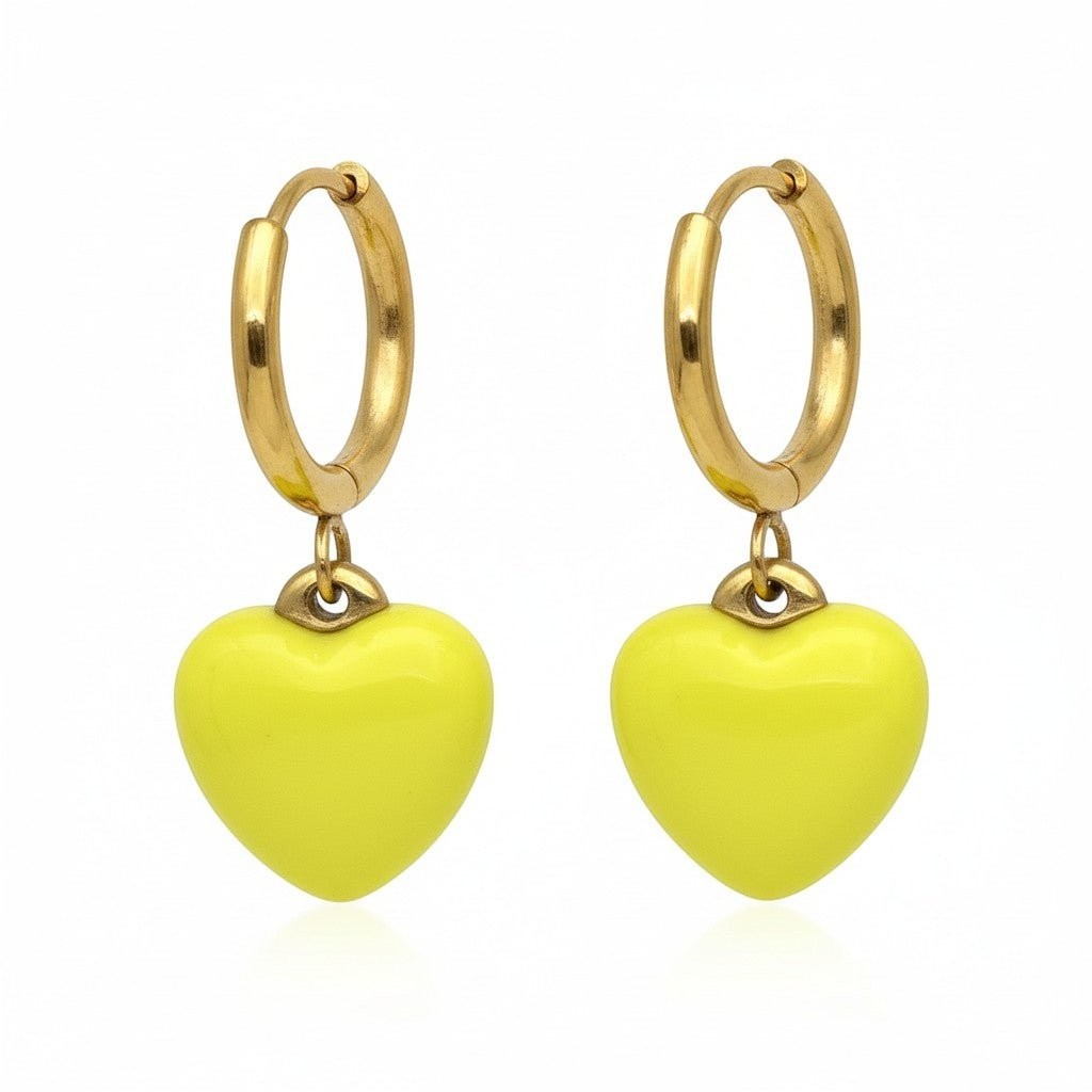 Goudkleurige Oorringen met Geel Hartje - Aramat Jewels - Oorringen - cadeautip
