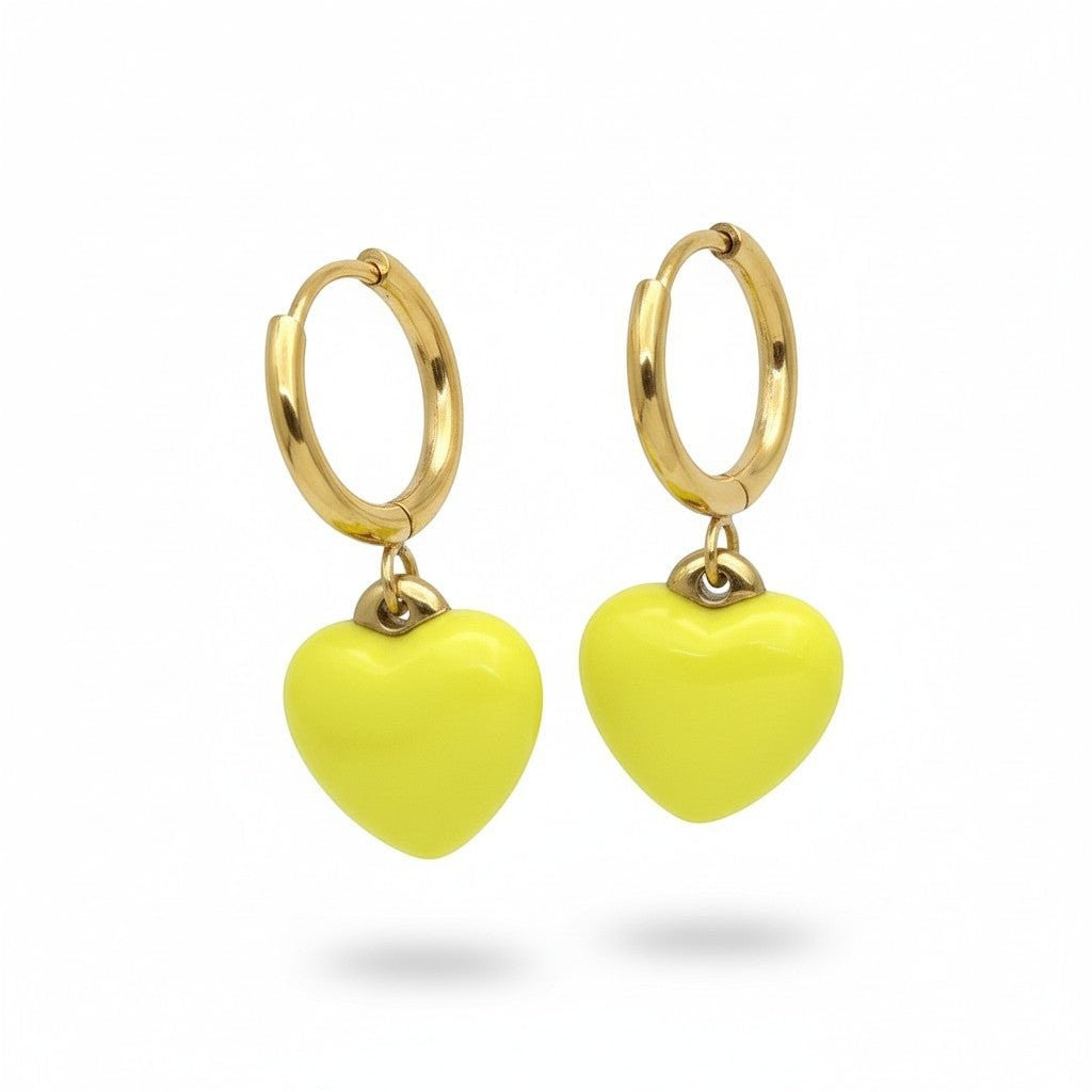 Goudkleurige Oorringen met Geel Hartje - Aramat Jewels - Oorringen - cadeautip