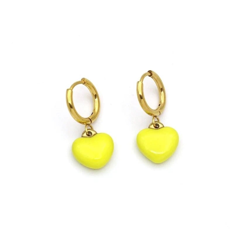 Goudkleurige Oorringen met Geel Hartje - oor6396 - 807433 - Oorringen kopen# - 14mm - alles - cadeau