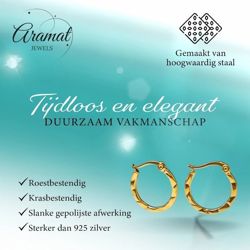 Goudkleurige Oorringen RVS met Fijn Streepmotief (20 mm) - Aramat Jewels - Oorringen - cadeautip