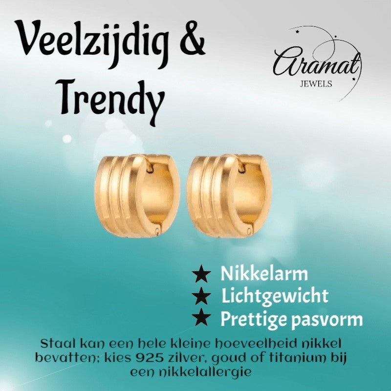 Goudkleurige Oorringen Uniseks - Twee Strepen - 13mm - oor5808 - Oorringen kopen# - 13mm - alles - cadeau