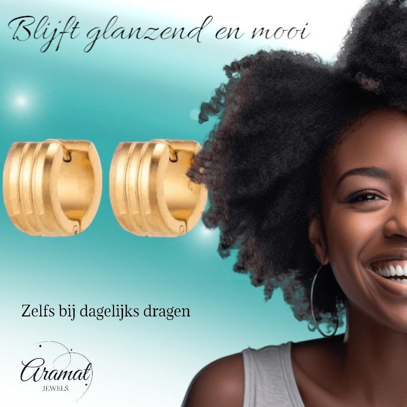 Goudkleurige Oorringen Uniseks - Twee Strepen - 13mm - oor5808 - Oorringen kopen# - 13mm - alles - cadeau